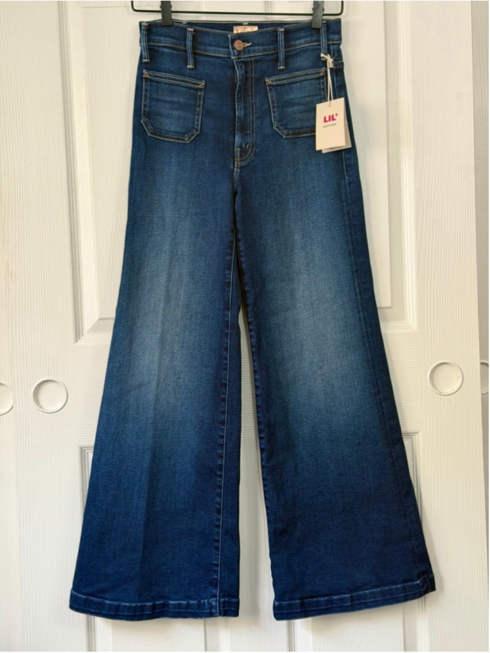 NWT MOTHER Lil’ Hustler Roller Patch Pocket Sneak Jeans 26 Petite wide leg